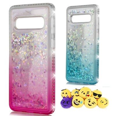 For Samsung Galaxy S10 Plus/ Motion Glitter Phone Case/ Random Emoji  Keychain