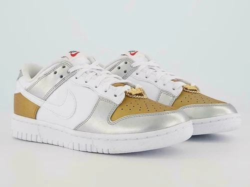 Nike Dunk Low SE Size 7 Womens Gold White Silver DH4403 700 