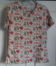 Womens Scrubaid Medical Scrub Top Merry Slothmas Sloth Christmas Holiday M NWT