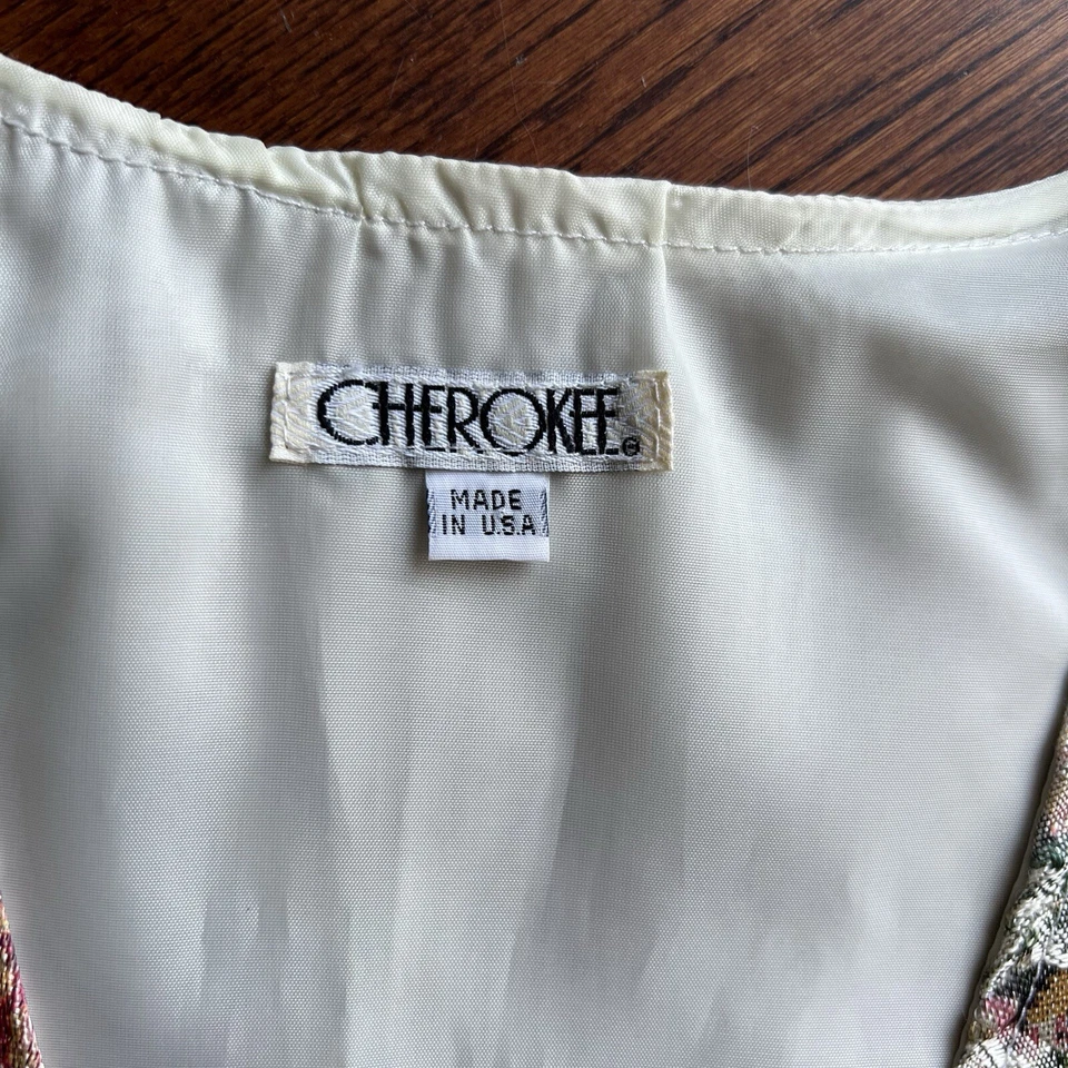 Vtg 90s Floral Vest Cropped Womens Sz M Pink Tapestry Button Front Made In USA - Image 2 of 4