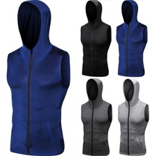 Men Zipper Hoodies Sweatshirts Training Activewear Sleeveless Vest Tops YL072