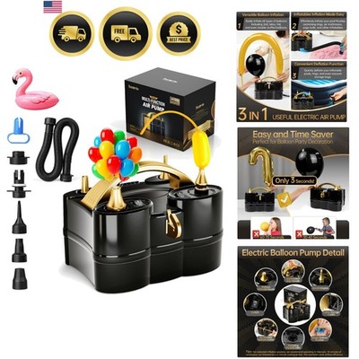 Balloon Pump Electric, 3-in-1 Portable Black Gold Electric Air Machine Balloo...