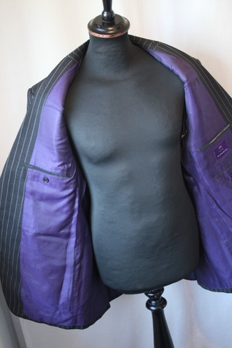 Vtg M&S luxury grey stripe 3 button 2 piece suit 40 W 36 L 33 mod revival - Picture 21 of 24