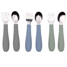 Toddler Utensils, 3 Forks & 3 Spoons, 18/8 Stainless Steel & Food Grade Silic...