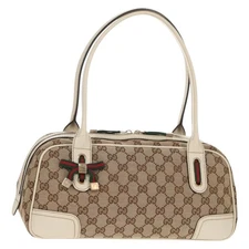GUCCI Pretty GG Canvas Web Sherry Line Hand Bag Beige Gold 161720 Auth yk19624V