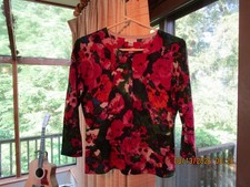 Garnet Hill Floral Merino Wool Cardigan M Lightweight Cottagecore Vibrant Preppy