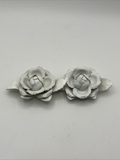 Vintage Musi Leather White Flower Rose Shoe Clips