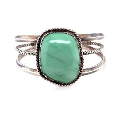Large Sterling Silver Green Turquoise Cuff - Image 1 of 4
