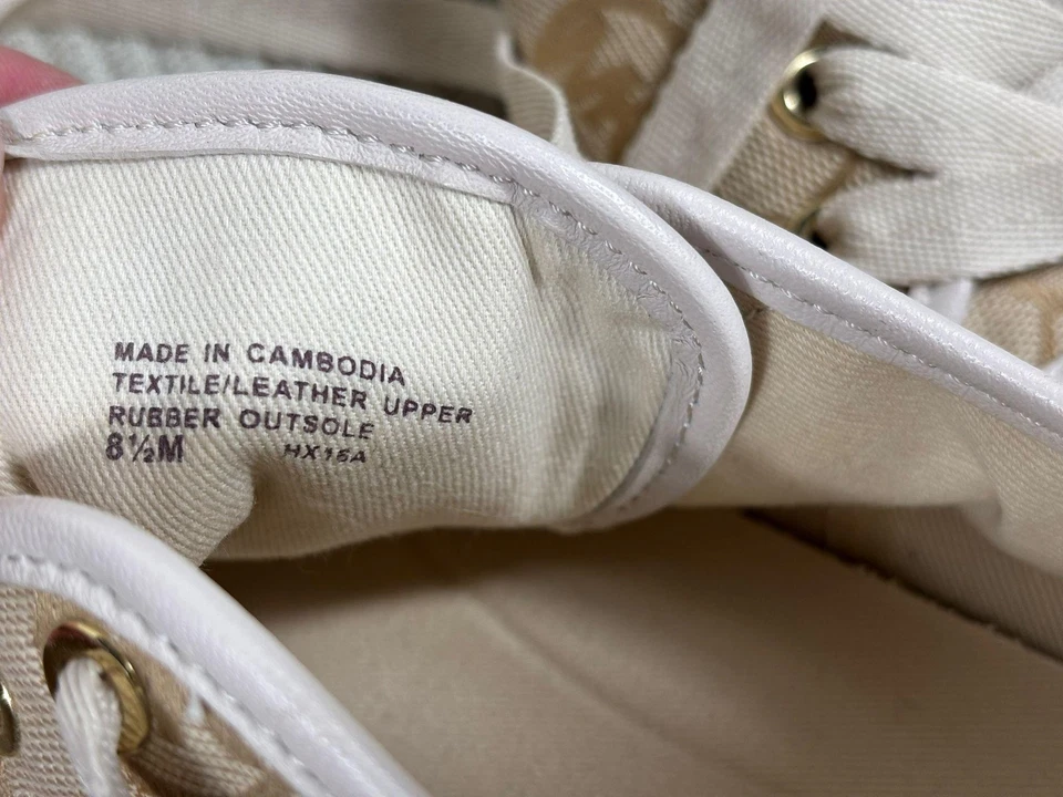 Michael Kors Shoes Womens Size 8.5 Beige Logo Canvas Leather Sneakers MK - Image 4 of 4
