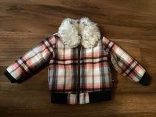 TOMMY HILFIGER Toddler Jacket size 2T Plaid Zip Faux Fur Removable Collar