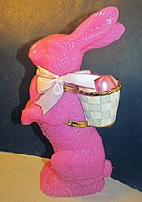 Mackenzie Childs pink Easter bunny W/ courtly check basket of eggs on back