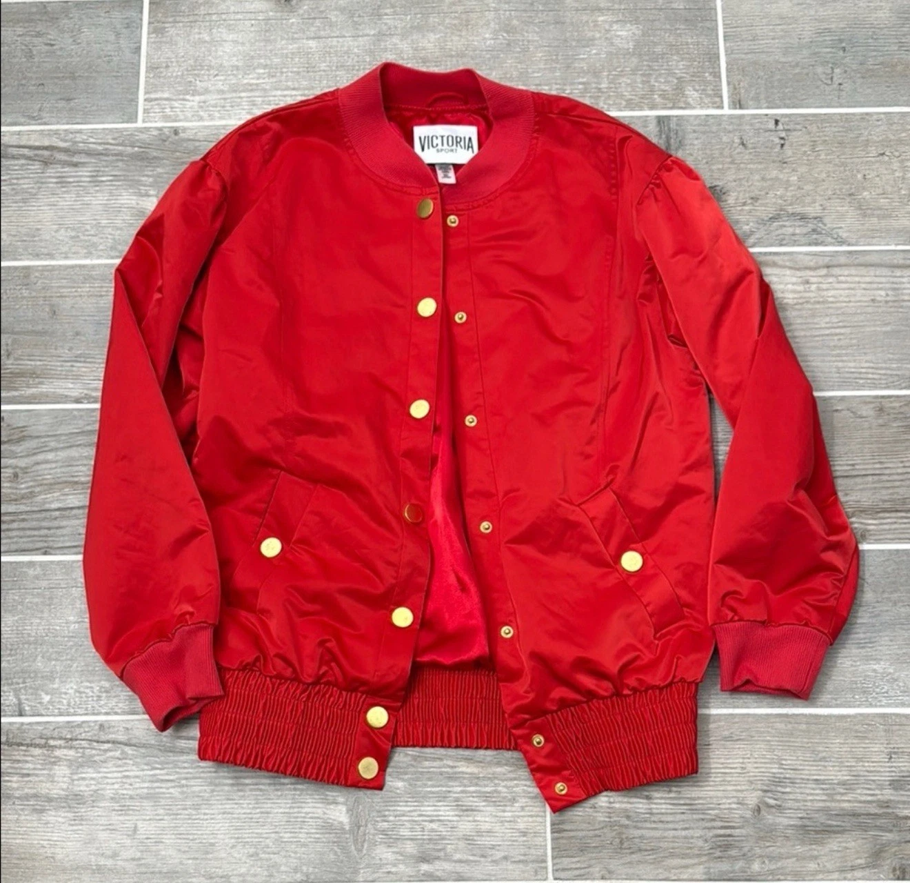 UNDERCOVER Victorias Secret Sport Bomber Giacca Donna Taglia S Rosso Bottoni Orlo Elastico