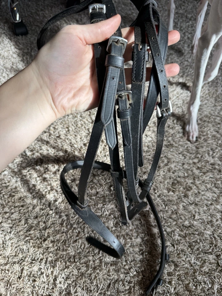 Riendas Brida Inglesas Completas Cuero Snaffle Negro Completo Foto 4 de 4