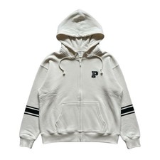 Victoria s Secret PINK Cream Full Zip Hoodie Varsity Logo L NWT