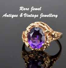 9ct GOLD AND AMETHYST RING STUNNING RETRO DESIGN 4g
