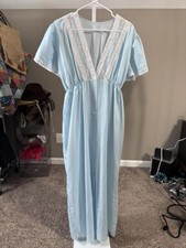 Vintage Baby Blue Lace Trim Nightgown Cottagecore