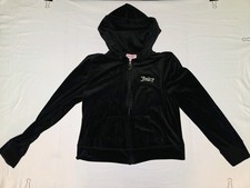 Vintage Y2K Juicy Couture Velour Full Zip Hoodie Women's Size Large Black