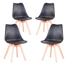 4x Sedie design scandinavo da cucina o sala da pranzo gambe legno di faggio Nero