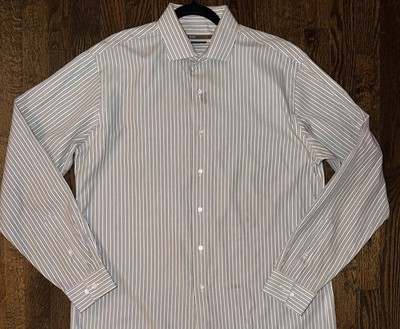 BCBG Attitude Mens Modern Fit Dress Shirt Brown Stripe Cotton Wardrobe Essential