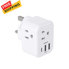 US to UK Ireland Plug Adapter, Addtam Type G Power Adapter with 3 AC white 