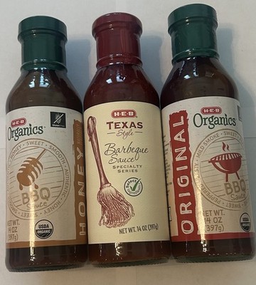 NEW H-E-B BBQ Sauce 3 Pack Texas Style Honey Original 14 oz Lot Bundle