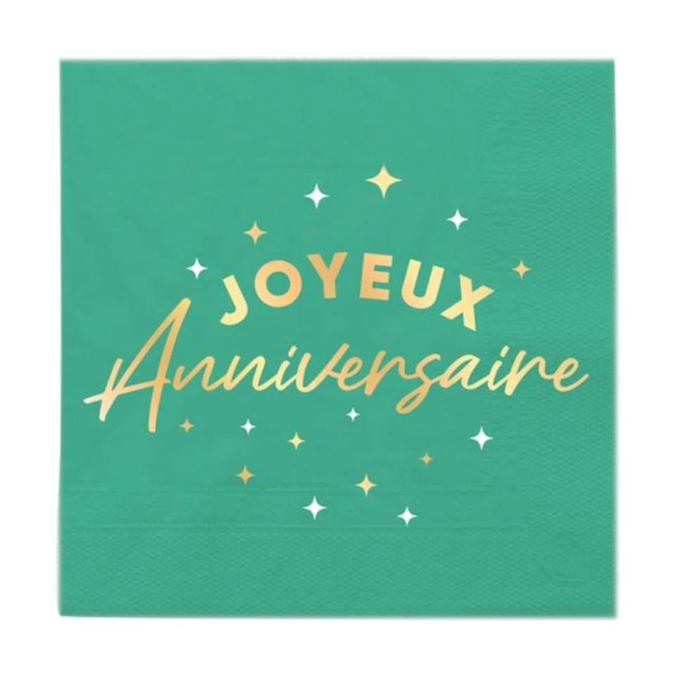 24 SERVIETTES PAPIER ANNIVERSAIRE 33CM VERT - Photo 1/1