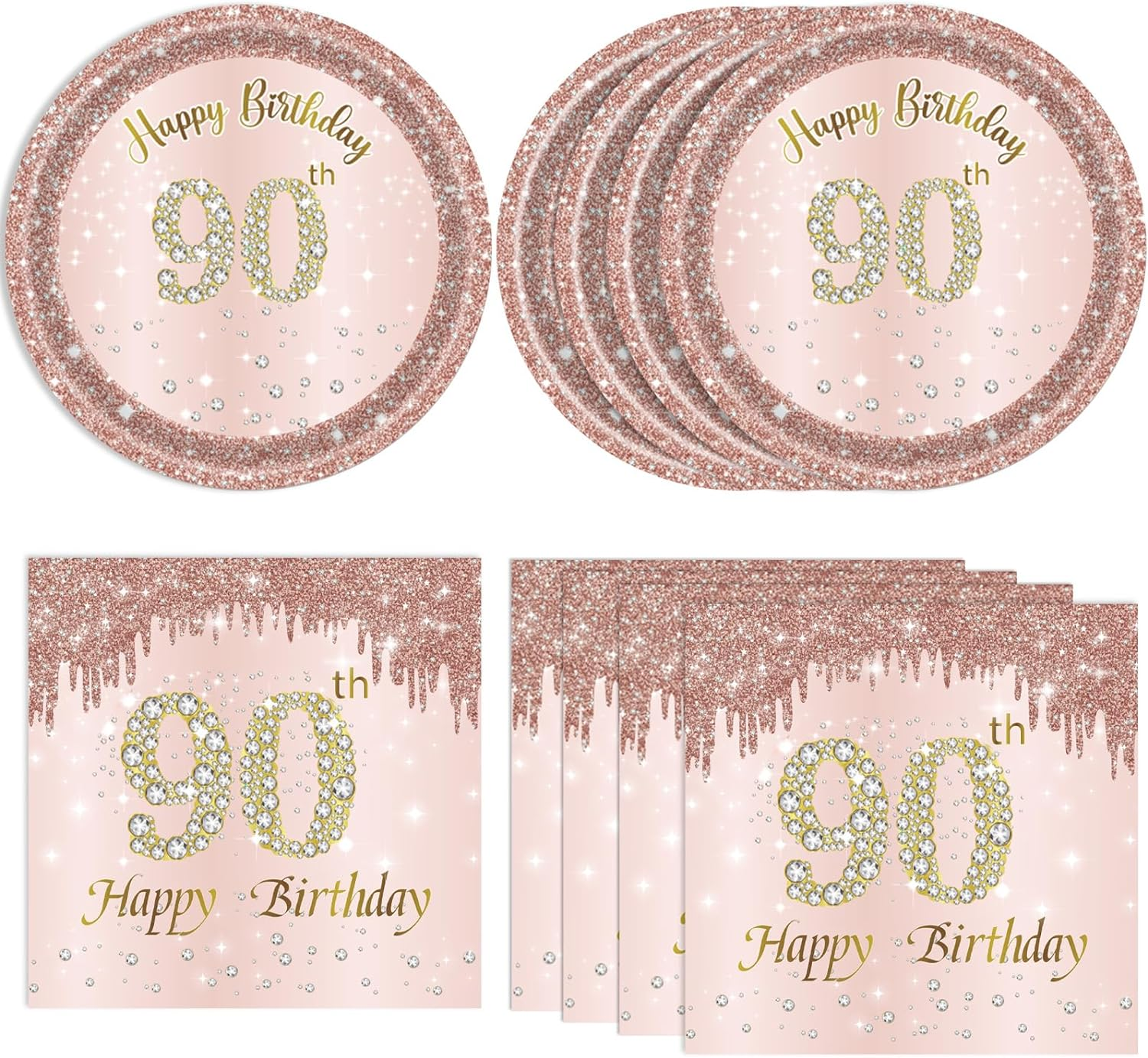 40PCS 90Th Birthday Decorations for Women Rose Gold 90Th Theme Birthday Party Ta