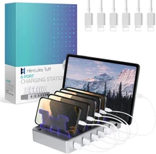 6-Port USB Charging Station Multi Device Organizer Fast Charger Hub Phone Tablet