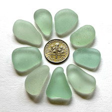 Surf Tumbled Sea Glass   Jewelry Quality" 9 Lt Aqua/Lt Green Pieces Medium