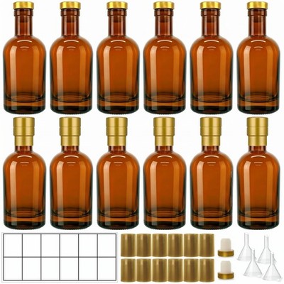 TBWIND 12 Pack 6oz Amber Glass Liquor Bottles with T-Top Cork Stoppers, 200ml...