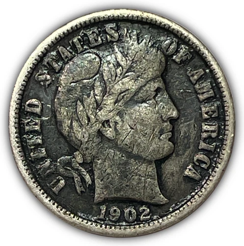 1902-S Barber Dime Silver Very Fine VF Coin, Issues #27273