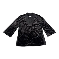 H by HALSTON Women’s Black Velvet Velour V-Neck Tunic Blouse Shirt Size Small
