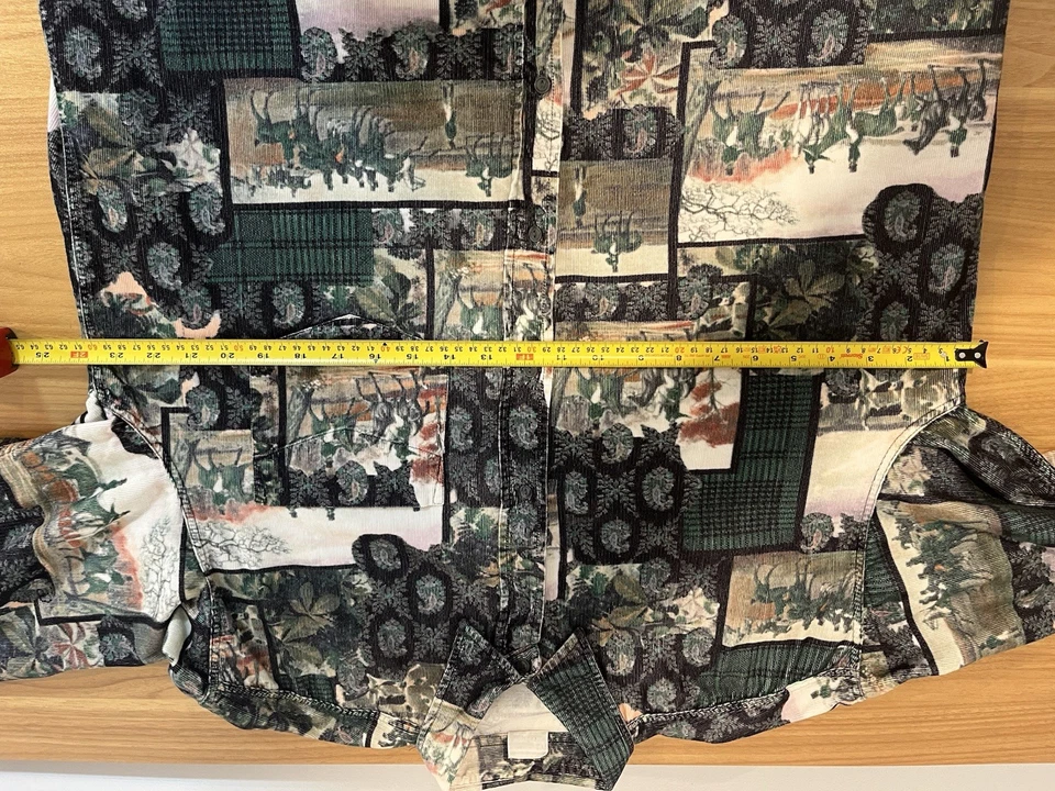 Vintage 90s Benetton Corduroy Over Shirt Paisley and Horses Pattern - Image 3 of 4