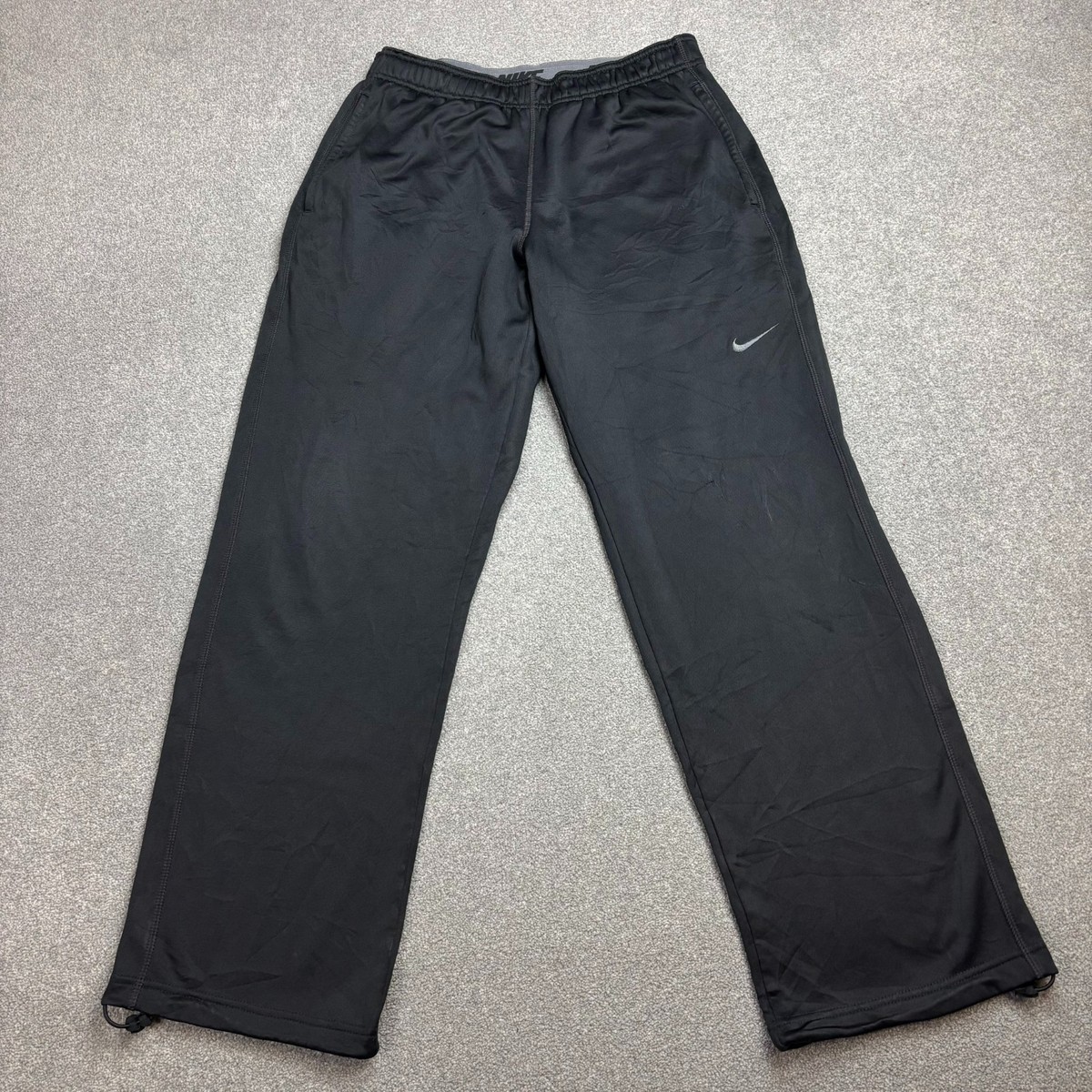 Nike Track Pants Adult Medium Black Swoosh Y2K Fleece Sports Baggy