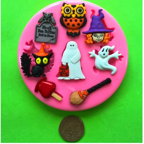 Truco o trato Búho Gato Bruja Fantasma Halloween Molde de Silicona por Fairie Blessings - Imagen 2 de 6