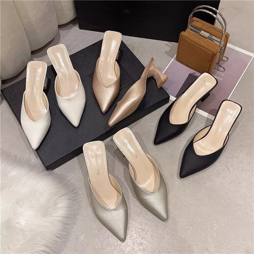 Escarpins CABLE En Cuir Noir - Style Sabot, Talon Moyen (kitten Heel), Pointure 36, Comme Neufs