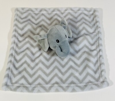HB Hudson Baby Lovey Security Blanket Minky Chevron Elephant Grey White  Soft