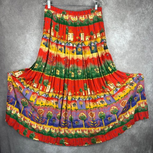 Vintage Maxi Skirt M/L Red Pleated Hippie Boho Cottagecore Teacher Vibes Kidcore - Picture 2 of 8