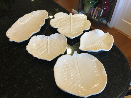 Pottery Barn Ceramic Leaf Plates, Ivory, Wall Art, Farm / Cottage Set of 5, RARE - Picture 2 of 12