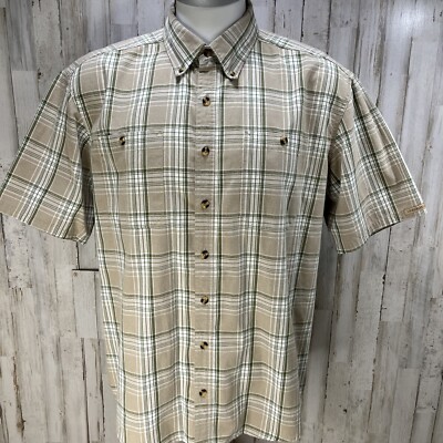 CE Schmidt Workwear Button Down Shirt Short Sleeve Plaid Brown Mens Sz L     OD6