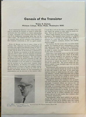 Walter Houser Brattain  - Nobelpreis Physik 1956    - original Autogramm  