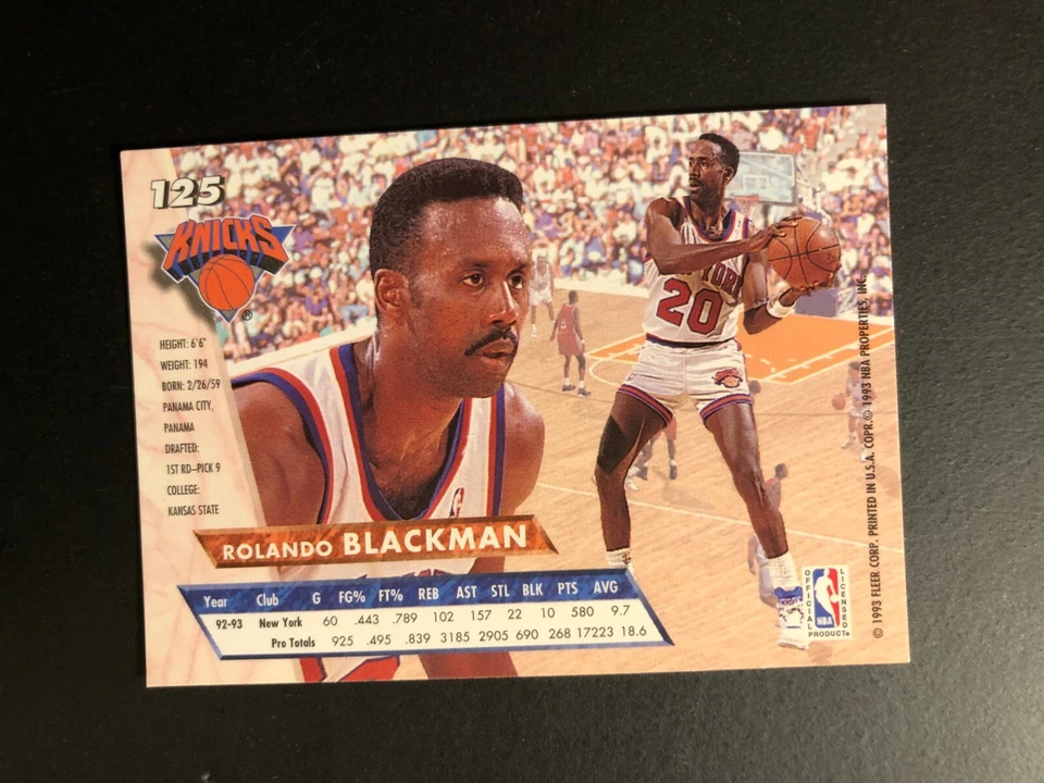 1993 ROLANDO BLACKMAN Fleer Basketball Card  # 125  Made in USA - Image 3 of 4