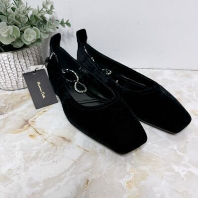 NWT Massimo Dutti Ballet Flats Square Toe Rhinestone Ankle