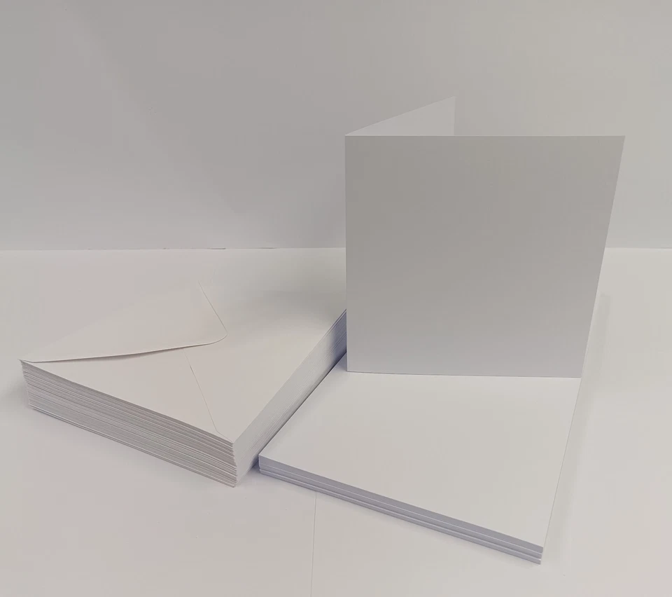 STELLA CRAFTS 50 x 6" x 6" White Blank Cards (250gsm) & Envelopes (100gsm) – Pre-Creased