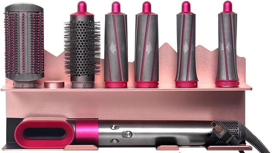 Pink Metal Wall Mount Storage Organizer for Dyson Airwrap Styler Accessories-image