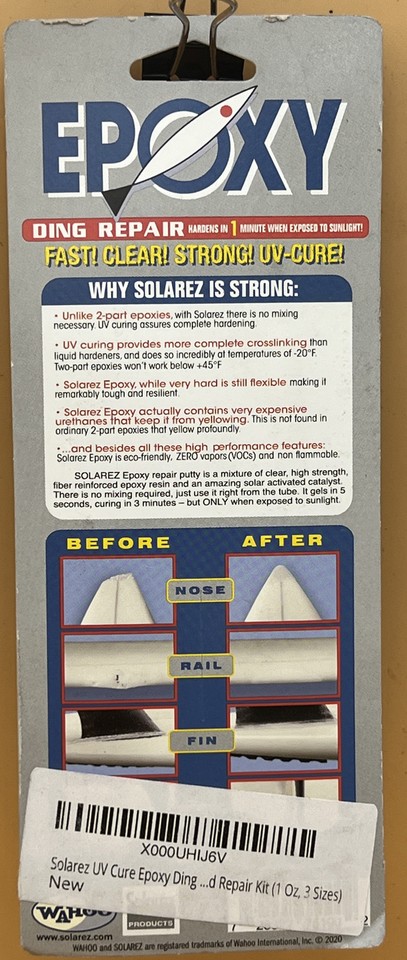 Solarez UV Cure Epoxy Ding Repair Kit – Quick Fix For Surfboards, SUP & Paddle Boards (1 Oz With Sand Pad)