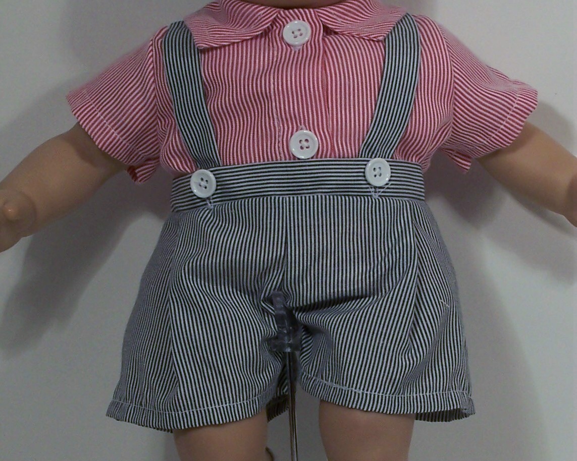Pin Stripe Dress Overall Shorts Doll Clothes For 15&rdquo; Bitty Baby Twin (Debs*)