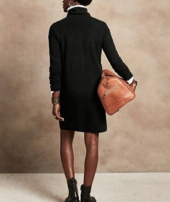 NEW! Banana Republic $140 Black Ribbed Turtleneck Sweater Shift Mini Dress Small