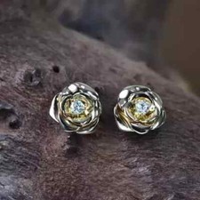 1.50Ct Round Lab Created Diamond 14K Yellow Gold Plated Rose Flower Stud Earring
