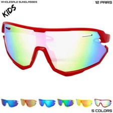 WHOLESALE LOT Kids Boys or Girls Sports Retro Wrap Shield SUN GLASSES 12 Pairs